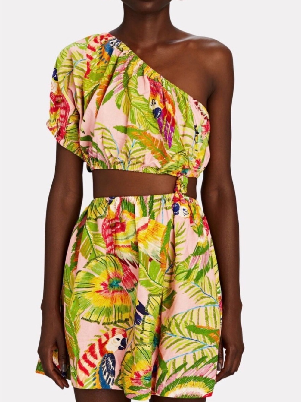 FARM Rio Pink Tropical One-Shoulder Mini summer dress - Picture 1 of 6